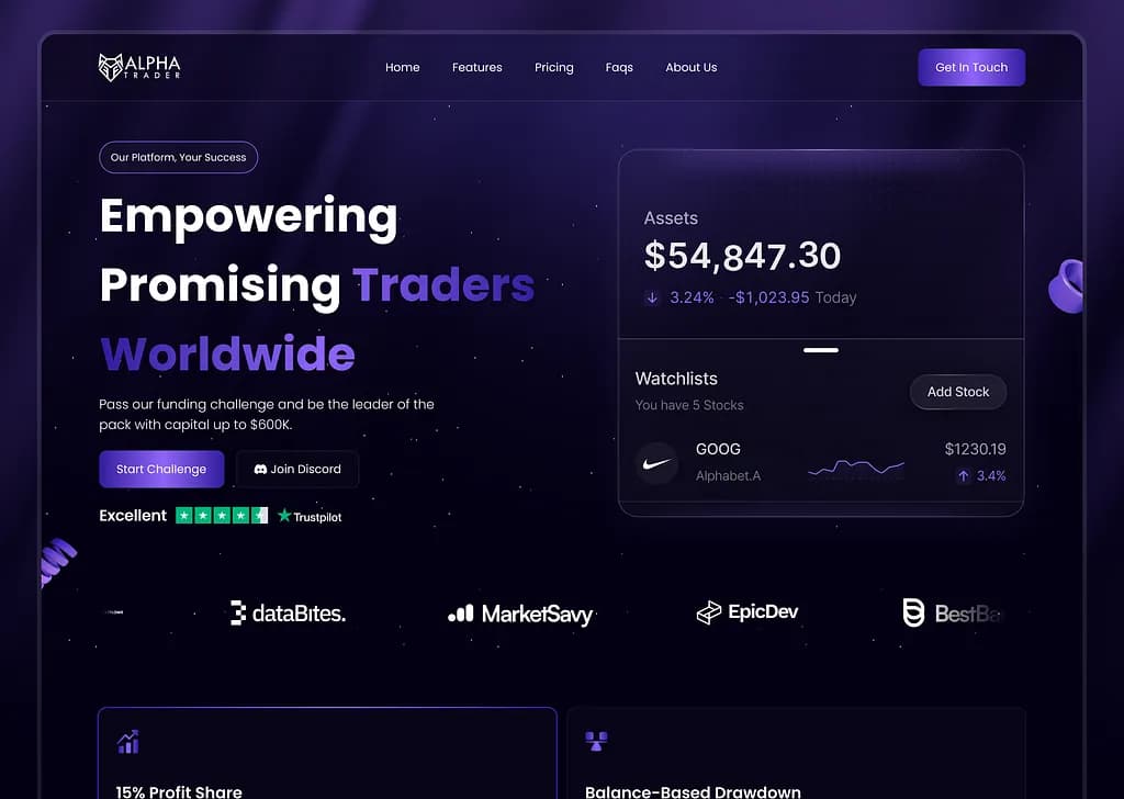 Prop firm trader dashboard built by Z1techs, example 8